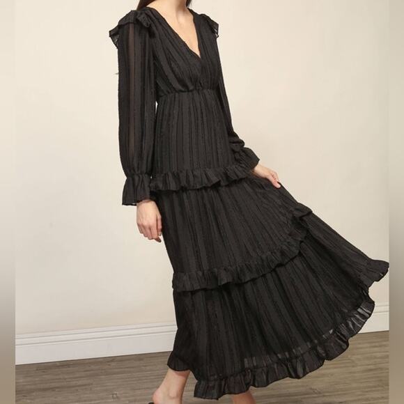 Nw Line & Dot Harlow Tiered Midi Dress M Ruffle V Neck Whimsigoth Witchy Cottage - Picture 2 of 11